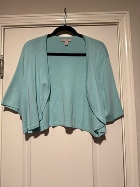Dress Barn Light Aqua Cropped Open-Front Cardigan